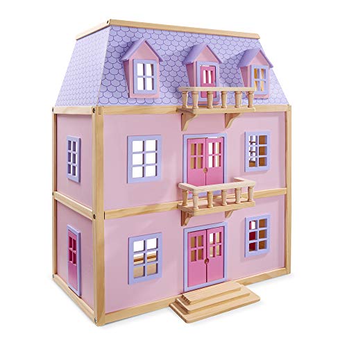 Melissa &amp; Doug Mehrstöckiges Puppenhaus aus Holz mit Möbeln (19 Teile)