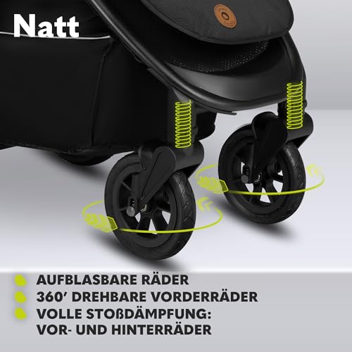 LIONELO Natt Kinderwagen Buggy bis zu 22 kg Verstellbarer Griff und Verstellung der Rückenlehne zur Liegeposition, 5 Punkt Gurt Große Offroad Räder Vollständige Stoßdämpfung Wasserdichtes XXL Verdeck