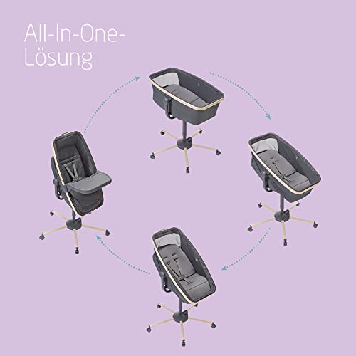 Maxi Cosi Alba All in 1 Stubenwagen, Einfacher Wechsel Zwischen Baby Stubenwagen, Baby Wiege und Hochstuhl, 0 Monate 3 Jahre (15 kg), Kompatibel mit Maxi Cosi Alba Meal kit, Beyond Graphite