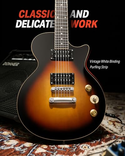 Donner E Gitarre Set E Gitarren LP Stil 39 Zoll Voller Größe mit Tasche, Gurt, Kabel (Sunburst)