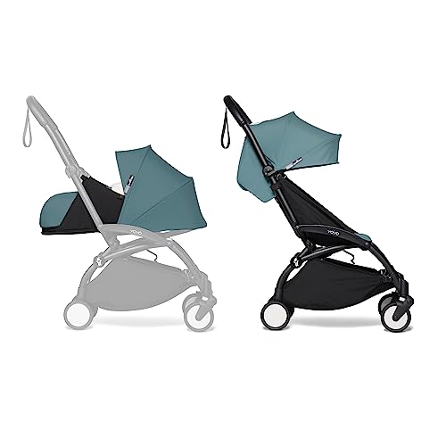 BABYZEN YOYO2 Kompletter Kinderwagen   Inklusive YOYO 0  Neugeborenen Set (Aqua), Kinderwagengestell (Black) &amp; 6  Textilset (Aqua)   für Kleinkinder bis 22 kg