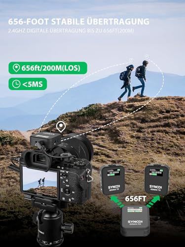 SYNCO Wireless Lavalier Mikrofon, G2A2MAX Kabellos Ansteckmikrofon 24H 200m Reichweite für DSLR Kamera Telefon, Drahtloses Lav Mikrofon für Vlog YouTube