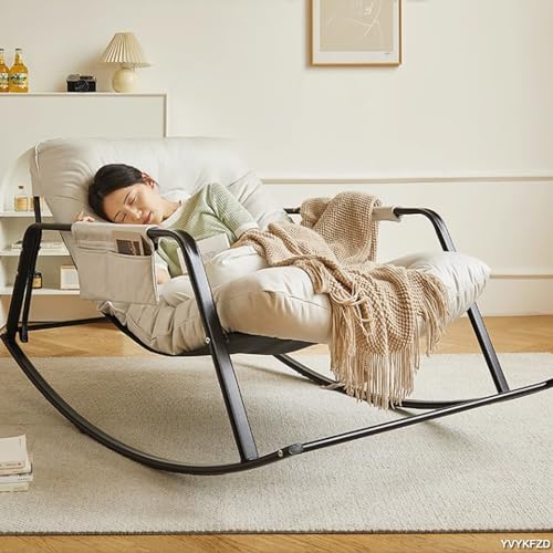 YVYKFZD Schaukelstuhl für Kinderzimmer, gepolsterter Schaukelsessel, Freizeit Schwingsessel mit hoher Rückenlehne, Seitentasche und Armlehnen, leicht zu reinigen, für Kinderzimmer, Schlafzimmer (Colo