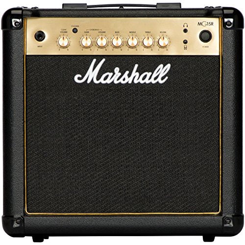 Marshall MG15GR Gitarren Combo Verstärker mit Reverb, Übungsverstärker geeignet für E Gitarre – Schwarz und Gold