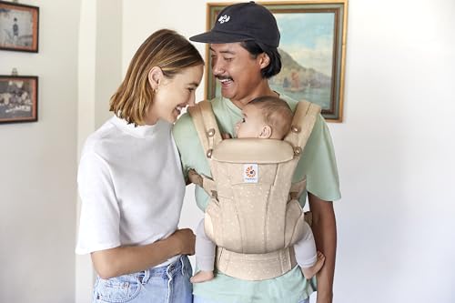 Ergobaby Omni Dream Babytrage für Neugeborene ab Geburt bis 20kg, 4 Positionen SoftTouch Cotton Ergonomische Babybauchtrage Rückentrage Baby Tragetasche, Natural Dots