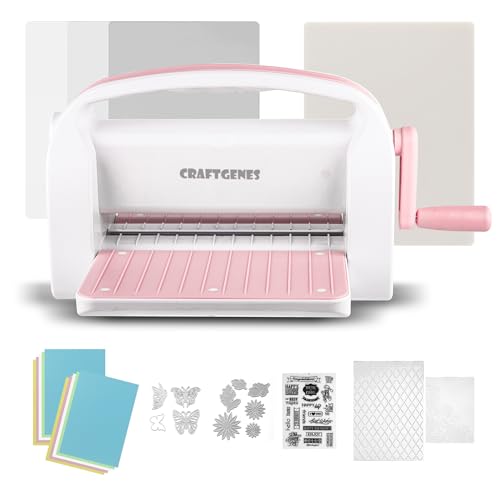 CraftGenes Manuelle Stanzmaschine und Prägemaschine, 22,9 cm große Öffnungsgröße für Kartenherstellung, Scrapbooking und Bastelarbeiten – faltbares Komplett Set mit A4 Stanzformen, Prägeschablonen und