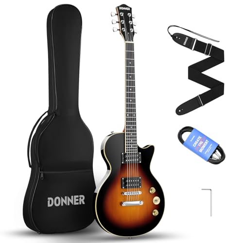 Donner E Gitarre Set E Gitarren LP Stil 39 Zoll Voller Größe mit Tasche, Gurt, Kabel (Sunburst)