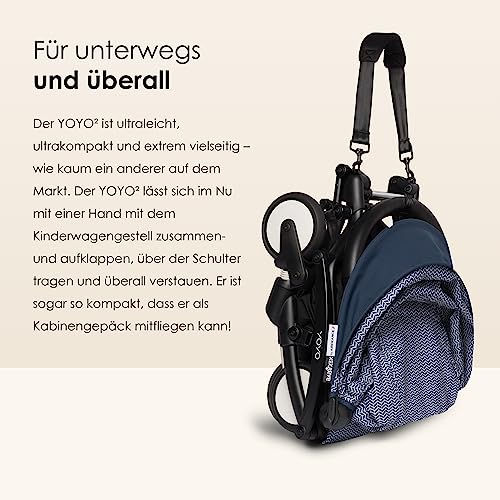 BABYZEN YOYO2 Kompletter Kinderwagen   Inklusive YOYO Liegewanne (Navy Blue), Kinderwagengestell (Black) &amp; 6  Textilset (Air France Blue)   für Kleinkinder bis 22 kg