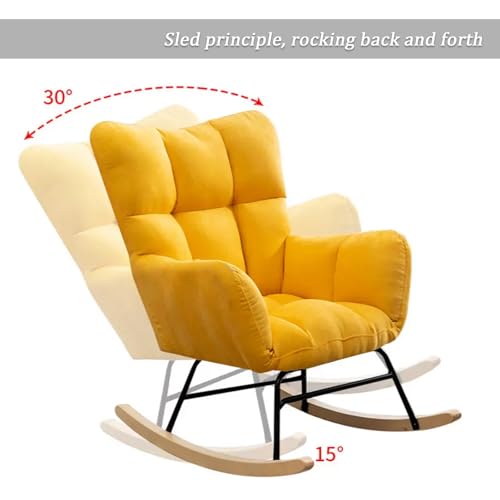 JIAOCKJIAO Schaukelstuhl for Kinderzimmer, Gepolsterte Rocking Chair aus Baumwollleinen, Sessel mit Beinen aus Massivholz, Moderner Schaukelsessel mit Rückenlehne, for Wohnzimmer, Schlafzimmer (Color
