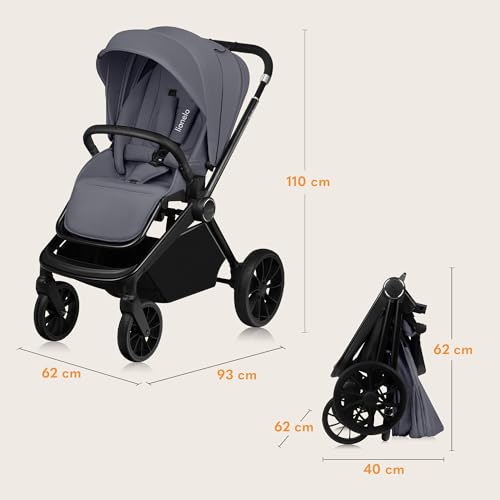 LIONELO MIKA PLUS 2 in 1 Buggy 0 48 Monate bis 22 kg Babywanne bis 9 kg, Rückenlehne und Füße verstellbar, AiryDots,Dämpfung, 360° drehbare PU Räder, XXL Verdeck