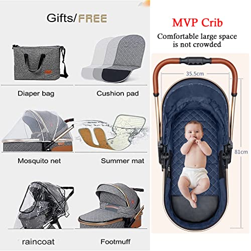 YCKEGEW 2 In 1 Konvertierbarer Baby Kinderwagen Bassinet Kinderwagen,Stoßsicherer Luxus Kinderwagen Für Neugeborene Und Kleinkinder, Hochformatiger Sitz Baby Buggy (Color : Khaki)