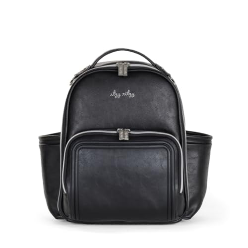 Itzy Ritzy Wickeltasche Rucksack – Große Kapazität Boss Rucksack Wickeltasche mit Flaschentaschen, Schwarz mit silberfarbenen Beschlägen – Plus