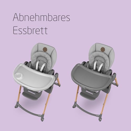 Maxi Cosi Minla Kinderhochstuhl Mitwachsend, 0–14 Jahre, bis zu 60 kg, Hochstuhl Baby, 9 Höhenstufen, 5 Neigungspositionen, 4 Tablettpositionen, kompakt faltbar, Essential Grey