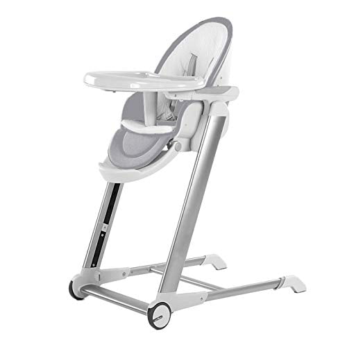 Babify Noa Kinderhochstuhl, zusammenklappbar, 4 Liegepositionen, 7 Höhenpositionen, Matratze   Sitzverkleinerer, Doppeltablett, Grau