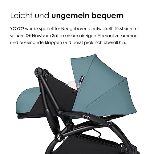 BABYZEN YOYO2 Kompletter Kinderwagen   Inklusive YOYO 0  Neugeborenen Set (Aqua), Kinderwagengestell (Black) &amp; 6  Textilset (Aqua)   für Kleinkinder bis 22 kg