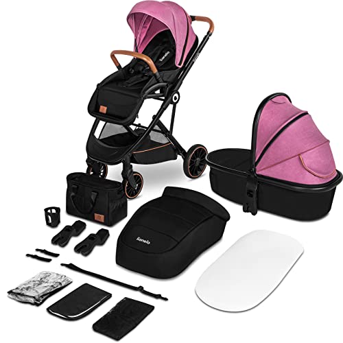LIONELO Riya 2 in 1 Babygondel und Kinderwagen bis zu 15 kg, Liegeposition, Rückwärts  oder vorwärtsgerichtete Sitzmontage, XXL Dach, Moskitonetz, Regenschutz, Fußsack