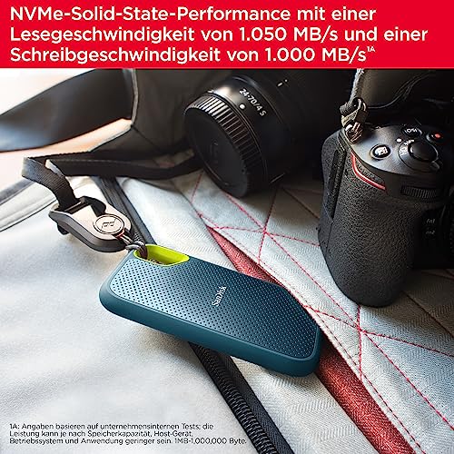SanDisk Extreme Portable SSD 2 TB (tragbare NVMe SSD, USB C, bis zu 1.050 MB/s Lesegeschwindigkeit und 1.000 MB/s Schreibgeschwindigkeit, wasser  und staubbeständig) Monterey