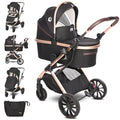 Lorelli Kinderwagen Glory 2 in 1 inkl. Babywanne und Sportsitz, Baby Kombikinderwagen bis 22kg, Zusammenklappbar, Große Gummireifen, Großer Einkaufskorb, Fußsack, Federung, Organizer Tasche, Schwarz
