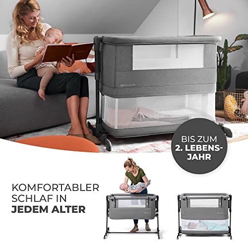 Kinderkraft NESTE GROW 3 in 1 Babybett, Beistellbett baby, Kinderbett ab Geburt für 2 Jahre, mit Matratze Transporttasche Rollen, Höhenverstellung in 5 Stufen, verstellbaren Matratzenwinkel, Grau
