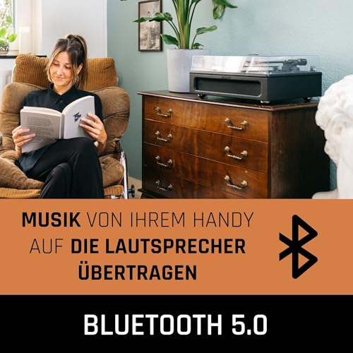 Lenco LS 430 Plattenspieler   Bluetooth Plattenspieler   integrierte Lautsprecher 40 Watt RMS   Riemenantrieb   Pitch Control   Vorverstärker   RCA Out und AUX In   3,5mm   Schwarz LS 430BK