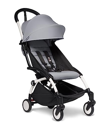 BABYZEN YOYO2 Kinderwagen (Kinderwagengestell White und 6  Textile Set Stone)   Inklusive Gurt, Rückenlehne, Verdeckbügel, Schultergurt, Aufbewahrungstasche, Sitzpolster und farbgleichem Verdeck