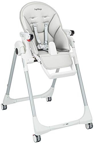 Peg Perego Prima Pappa Follow Me   Ice   Hochstuhl mit Baby Liegefunktion und 4 Doppelrollem mit Bremsen, Lederimitat Bezug, grau