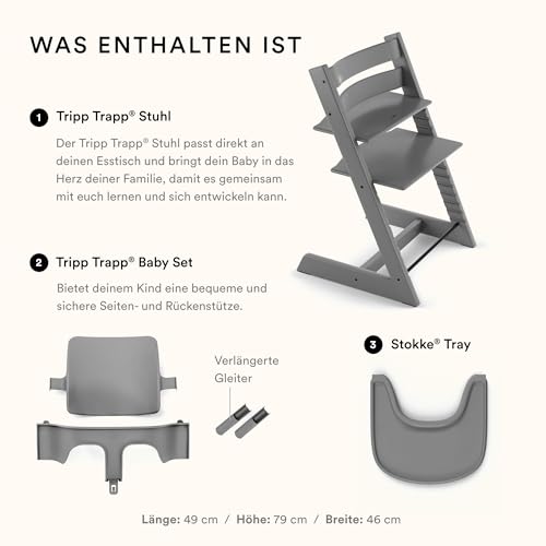 Stokke Tripp Trapp Hochstuhl (Storm Grey) mit Stokke Tray (Storm Grey)   ein verstellbares, ergonomisches und leicht zu reinigendes Babyset für Kinder im Alter von 6 36 Monaten