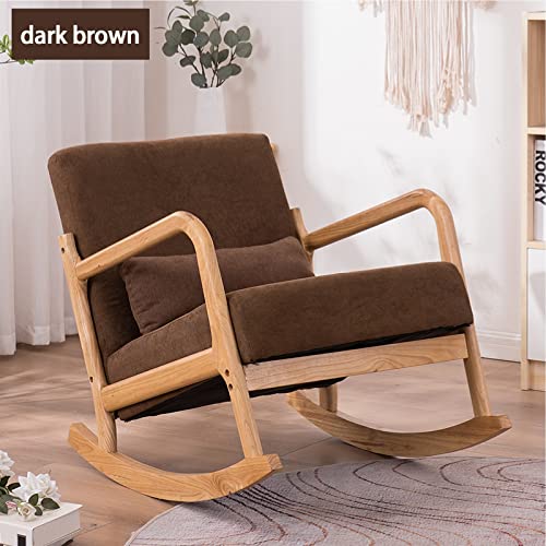 Rocking Chairs,solid wood rocking chair,kleiner schaukelstuhl balkon,Hochdicker Schaukelstuhl mit weichem Sitz und Kissen für den Innenbereich, Veranda, Garten, Garten, Terrasse, Balkon ( Color : Dark
