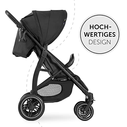hauck Buggy Rapid 4D für Kinder ab Geburt bis 22 kg mit Liegefunktion, Gummireifen, Getränkehalter, UPF 50 , Klein Zusammenklappbar, XL Korb bis 3 kg (Black)