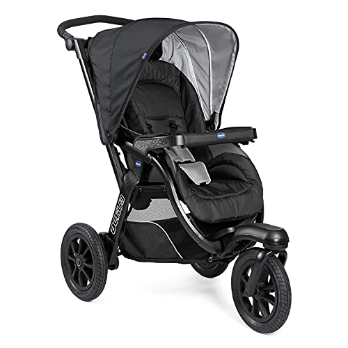 Chicco Activ3 Kinderwagen mit 3 Rädern, leicht zu fahren in jedem Gelände, breiter Sitz, verstellbare Rückenlehne, praktischer Verschluss, verstellbare Stoßdämpfer, 0 Monate , Jet Black