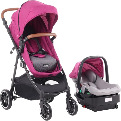 VEVOR Reisesystem Kinderwagen mit Kindersitz, 3 in 1 Baby Autositz Kinderwagen Kombination, einfach zusammenzuklappen, EVA Reifen mit Bremse, Kinderwagen Autositz Kombinationsset aus Karbonstahl