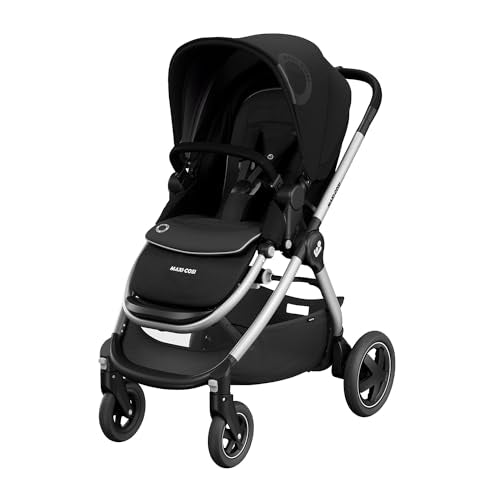 Maxi Cosi Adorra² Kinderwagen, komfortabler, zusammenklappbarer Kombi  mit Einkaufskorb und mehreren Sitzpositionen, nutzbar ab Geburt bis ca. 4 Jahre (0 22 kg), essential black, schwarz