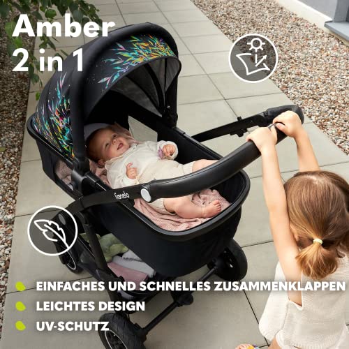 LIONELO Amber Kinderwagen 2 in 1 Kombikinderwagen, Kinderwagen Set mit sportlichen Sitz und fester Babywanne, Tasche, Moskitonetz, Abdeckung Regenblatt (Graphit)