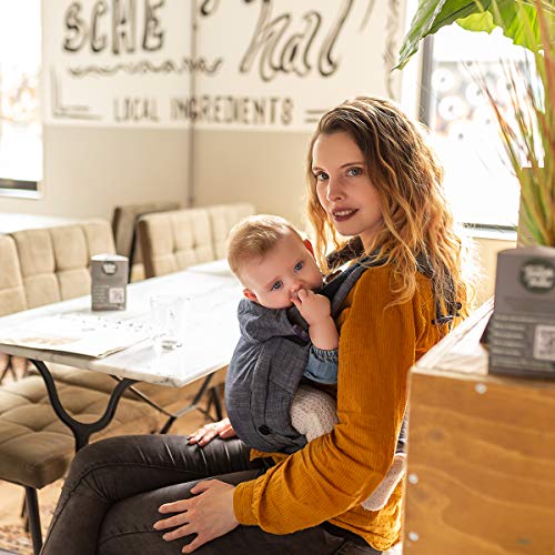 Hoppediz Babytrage Bondolino Plus, Komforttrage ab Geburt, Bauchtrage und Rückentrage, gratis Aufbewahrungsbeutel, bebilderter Trageanleitung, Denim schwarz