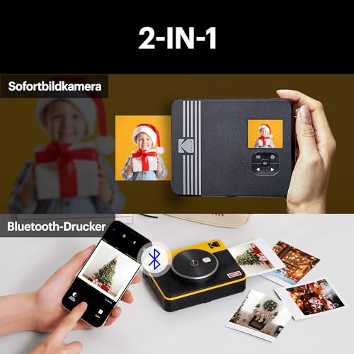 Kodak Mini Shot 3 Retro 4PASS 2 in 1 Sofortbildkamera und Fotodrucker, Tragbar (7,6 x 7,6 cm)   Paket mit 68 Blatt, Weiß