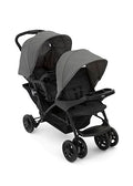 Graco Stadium Duo Geschwisterwagen, Zwillingswagen, 0 15 kg, auch mit Babyschale nutzbar, verstellbare Rückenlehnen, zusammenklappbar, freistehend, großer Staukorb, inkl. Snacktabletts, Titanium