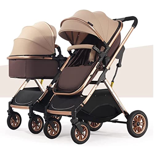 Doppel Kinderwagen nebeneinander, Zwillings Kinderwagen, Tandem for Säuglinge und Kleinkinder, faltbarer, stoßdämpfender Regenschirm mit hoher Querformat Funktion und verstellbarer Rückenlehne ( Color