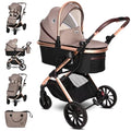 Lorelli Kinderwagen Glory 2 in 1 inkl. Babywanne und Sportsitz, Baby Kombikinderwagen bis 22kg, Zusammenklappbar, Große Gummireifen, Großer Einkaufskorb, Fußsack, Federung, Organizer Tasche, Beige