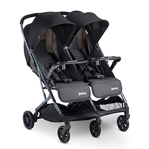 Joovy Kooper X2 Doppelter Kinderwagen, leichter Kinderwagen, kompakt zusammenklappbar mit Ablagen, grau