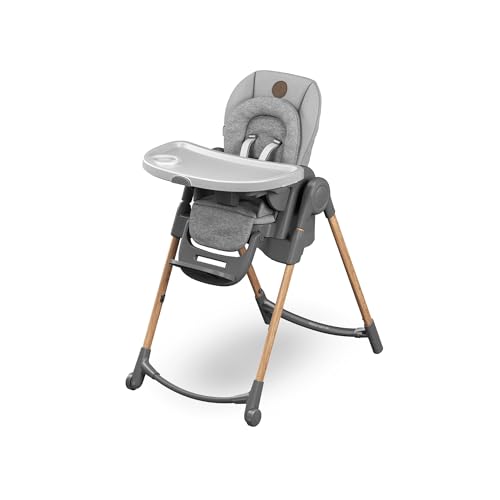 Maxi Cosi Minla Kinderhochstuhl Mitwachsend, 0–14 Jahre, bis zu 60 kg, Hochstuhl Baby, 9 Höhenstufen, 5 Neigungspositionen, 4 Tablettpositionen, kompakt faltbar, Essential Grey