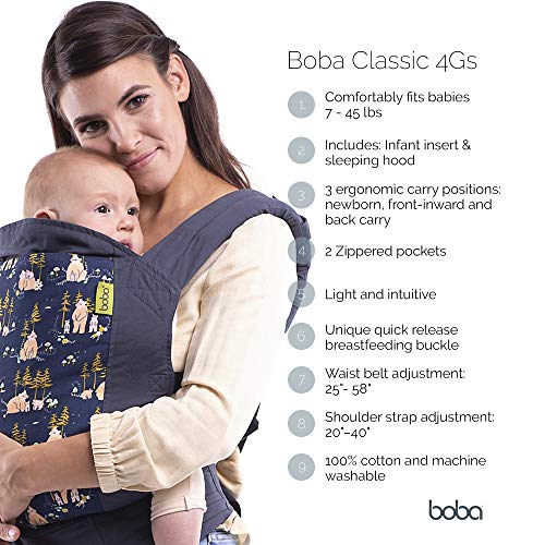 Boba Babytrage Classic Carrier   Babytragetasche im Rucksack Stil – Tragen Sie Ihr Kind auf dem Bauch wie auch auf dem Rücken, für Babies ab 3kg bis zu Kleinkindern bis 20kg (Organic Midnight)