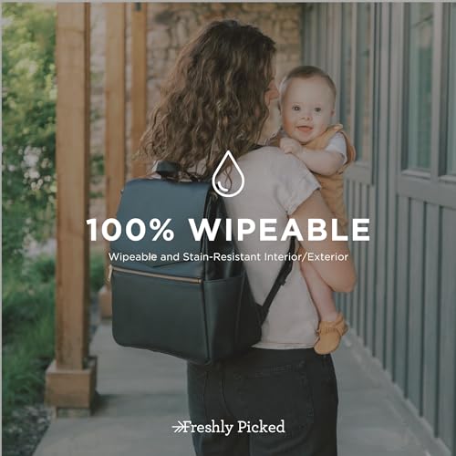 Freshly Picked Classic Baby Diaper Bag Backpack, Wipeable Vegan Leather Diaper Bag With Changing Pad, Convertible Diaper Bags