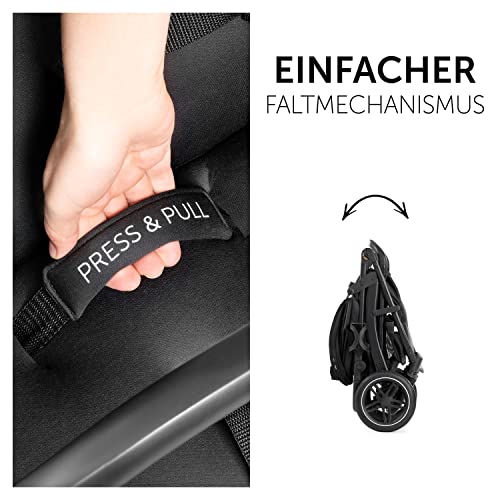 hauck Buggy Rapid 4D für Kinder ab Geburt bis 22 kg mit Liegefunktion, Gummireifen, Getränkehalter, UPF 50 , Klein Zusammenklappbar, XL Korb bis 3 kg (Black)