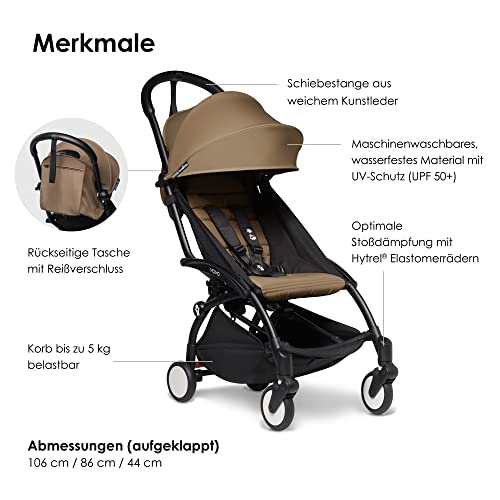 BABYZEN YOYO2 Kinderwagen (Kinderwagengestell Black und 6  Textile Set Toffee)   mit Gurt, Rückenlehne, Verdeckbügel, Schultergurt, Aufbewahrungstasche, Sitzpolster und farbgleichem Verdeck