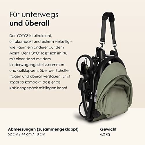 BABYZEN YOYO2 Kinderwagen (Kinderwagengestell Black und 6  Textile Set Olive)   Inklusive Gurt, Rückenlehne, Verdeckbügel, Schultergurt, Aufbewahrungstasche, Sitzpolster und farbgleichem Verdeck