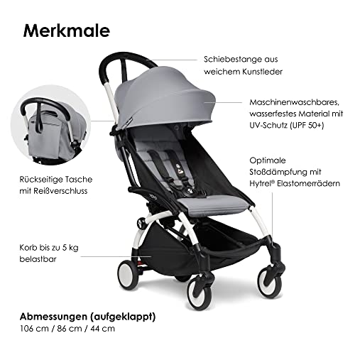 BABYZEN YOYO2 Kinderwagen (Kinderwagengestell White und 6  Textile Set Stone)   Inklusive Gurt, Rückenlehne, Verdeckbügel, Schultergurt, Aufbewahrungstasche, Sitzpolster und farbgleichem Verdeck