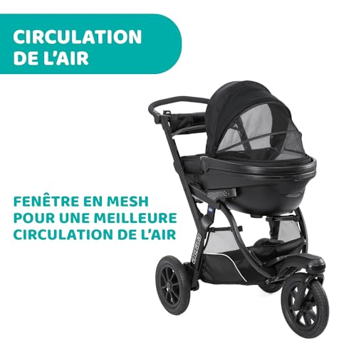 Chicco Activ3 Kinderwagenaufsatz, geräumig und gepolstert, für Activ3 Kinderwagen, mit Belüftungssystem, verstellbare Rückenlehne, für die ersten Tage des Lebens des Babys, schwarz
