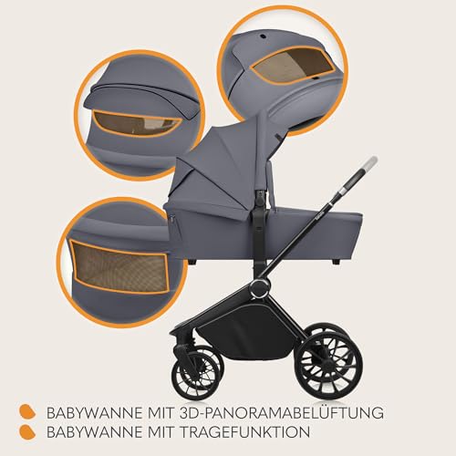 LIONELO MIKA PLUS 2 in 1 Buggy 0 48 Monate bis 22 kg Babywanne bis 9 kg, Rückenlehne und Füße verstellbar, AiryDots,Dämpfung, 360° drehbare PU Räder, XXL Verdeck