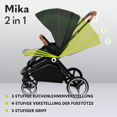 LIONELO Mika 2in1 Kombikinderwagen. Babywanne, Kinderwagen, Buggy. Regenschutz, Schultergurt zum Transport, Matratze, Moskitonetz, Fußabdeckung, wasserdichtes Material, Gummiräder (GREEN FOREST)