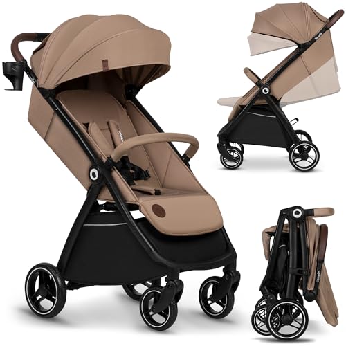 LIONELO INGRID Kinderwagen bis 22 kg von 6 Monaten bis 4 Jahren Große 360° schwenkbare Räder Volle Federung Einhändig zusammenklappbar Verstellbare Rückenlehne und Fußstütze Großes XXL Verdeck
